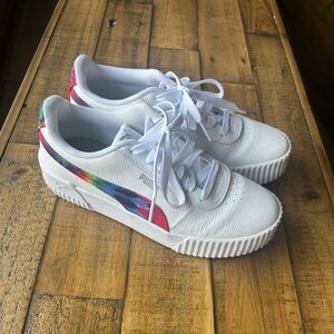 Puma White Sneakers with Colorful Side Stripes